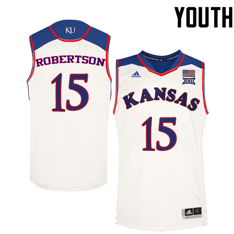 Youth Kansas Jayhawks #15 Aisia Robertson College Basketball Jerseys-White - Click Image to Close